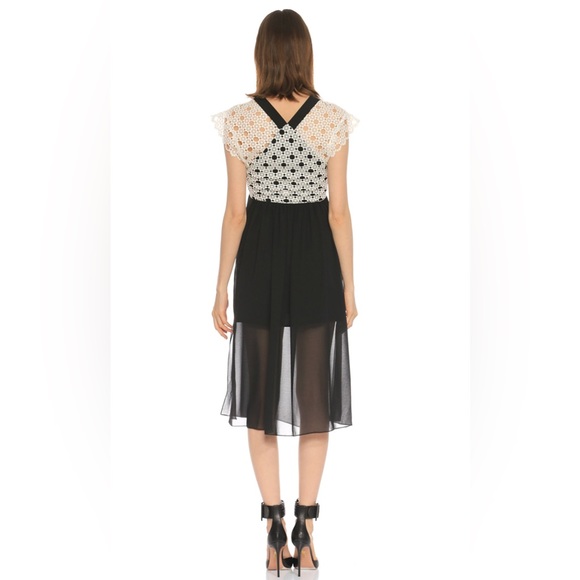 Sandro Paris Lace Trim Midi Dress in Black and White - Picture 4 of 15
